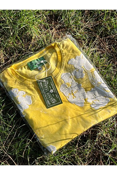 Denim tears Sarı Çiçek desen baskılı Bisiklet Yaka Tişört