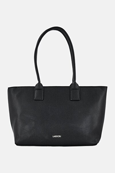 LASOCKI Women Brand Logo Tote Bag, Black