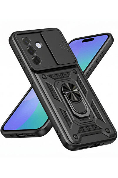 Rivor Samsung Galaxy A27 Uyumlu Kılıf Kamera Sürgülü Standlı Yüzüklü Darbe Em...