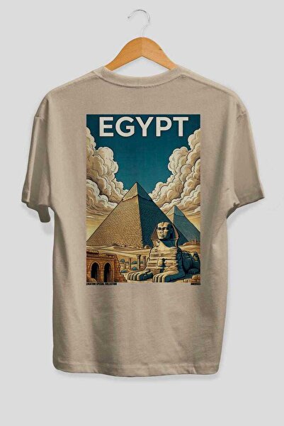 Ankhises Tricou unisex cu imprimeu pe spate, în culoarea Bej, oversize, Count...