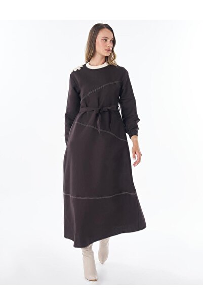 Kayra 100% Cotton Piece Stitched Dress Dark Brown