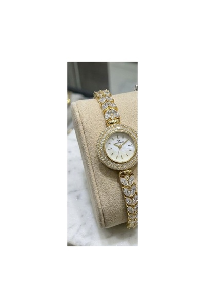 FANDER BLUE Fender Blue Floral Halo Women's Iced Out Watch - Gold and White Dial