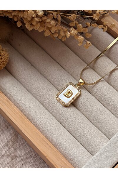Tiştok accessory KADIN GOLD RERK ZİRKON TAŞLI SEDEFLİ HARF KOLYE ÇELİK ZİNCİR...
