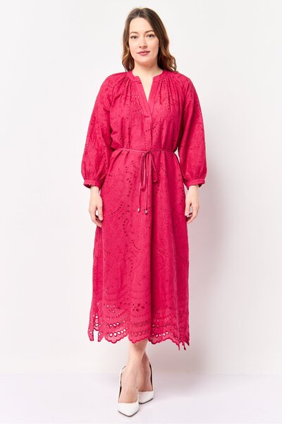 Rufaya Women 2 Pieces Eyelet Midi Dress, Maroon