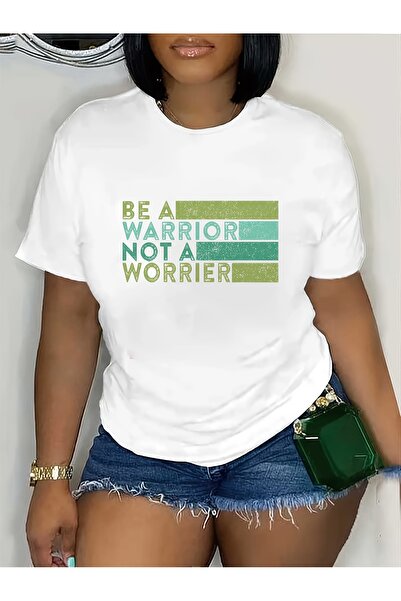 NOURAM تي شيرت نسائي تحفيزي بطبعة "Be Warrior Not a Worrier" باللون الأخضر ال...