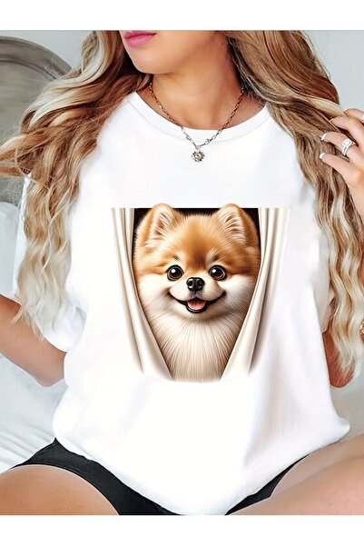 NOURAM تي شيرت نسائي بطبعة كلب البوميرانيان - قميص قطني ناعم بأكمام قصيرة ويا...