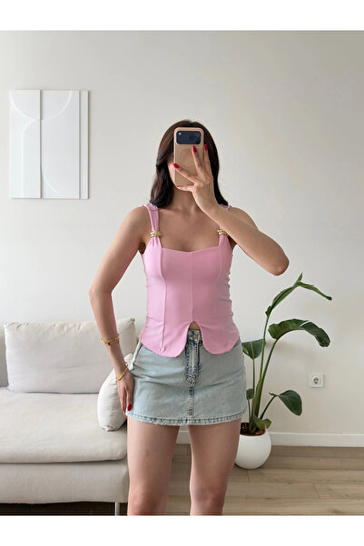 Zoom Butik Omuz Aksesuar Bluz - PEMBE