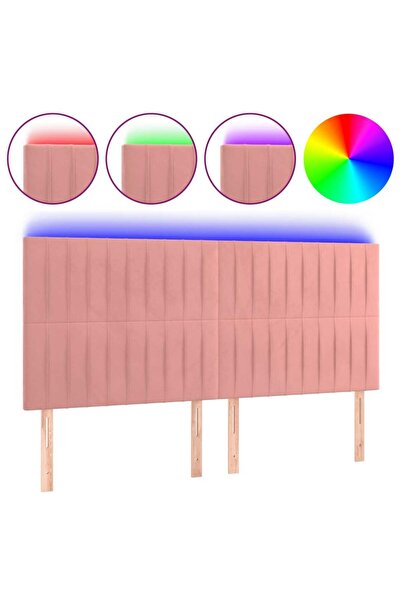 vidaxl Tăblie de pat cu LED, roz, 200x5x118/128 cm, catifea