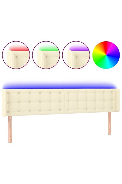 vidaxl Tăblie de pat cu LED, crem, 183x16x78/88 cm, piele ecologică