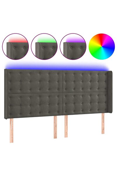 vidaxl Tăblie de pat cu LED, gri închis, 183x16x118/128 cm, catifea