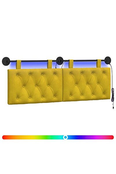 vidaxl Tăblie de pat suspendată Cu lumină LED Galben Catifea