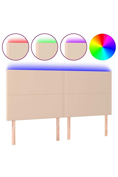 vidaxl Tăblie de pat cu LED, cappuccino, 180x5x118/128 cm, piele