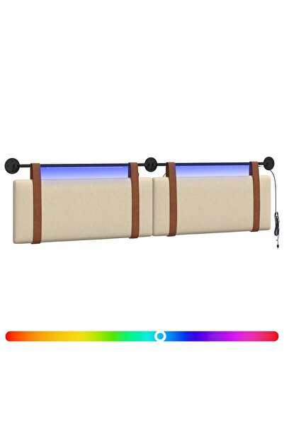 vidaxl Tăblie de pat suspendată Cu lumină LED Crem PU antic