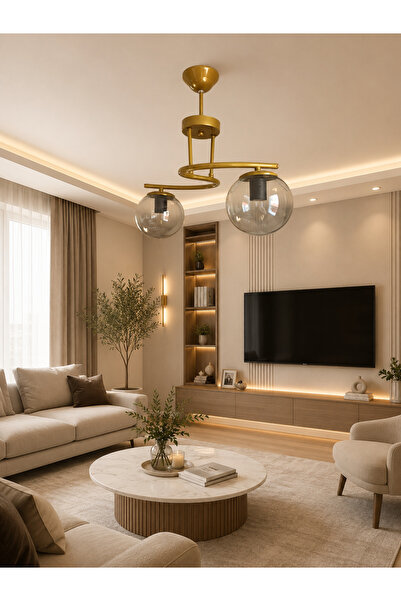 Ömür Avize sibel gold kasa globe camlı 2li avize