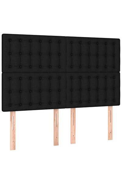 vidaxl Tăblie de pat neagră 144x5x118/128 cm, material textil