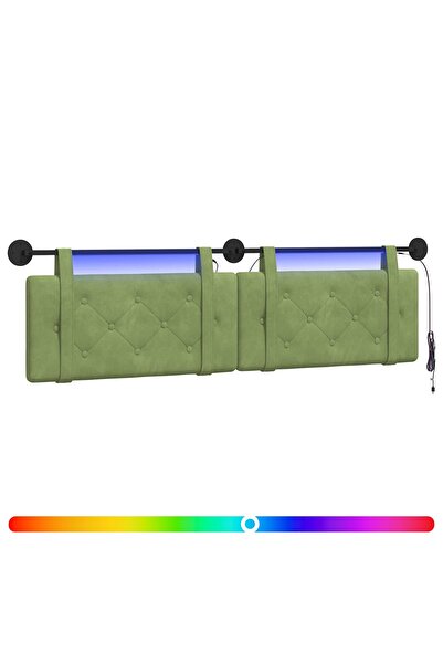 vidaxl Tăblie de pat suspendată Cu lumină LED Verde deschis Catifea