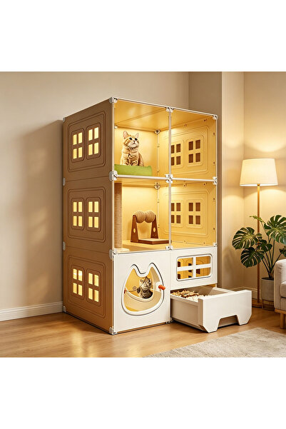 KidLe 3 Tier Cat Cages Transparent with Enclosed Litter Box Easy to Assemble ...