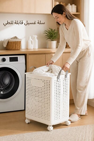 XOUXOU 1 PP Folding Laundry Basket Wheeled Dirty Clothes Hamper Large Capacit...