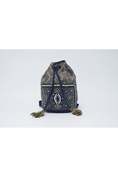MILANO COLLECTION Rucsac boho negru cu auriu, brodat manual, bun de plajă