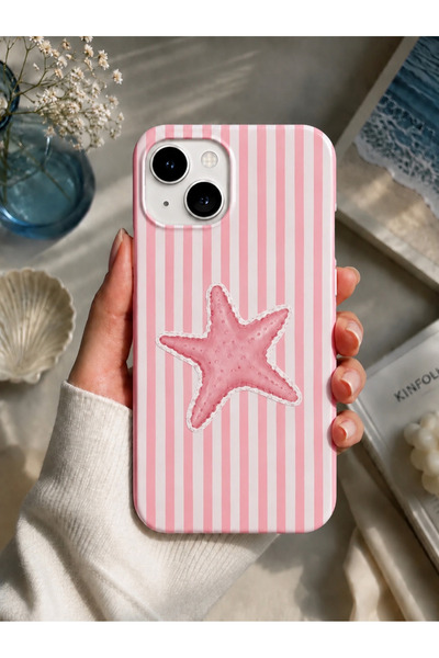 OVADA İphone 13/14/15 Uyumlu Pembe Deniz Yıldızı Desenli İçi Kadife Soft Tele...
