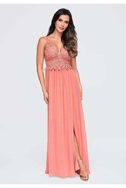 Larica Women's Maxi Dress, Flared Design, Deep Neckline LA-OM-DLR420