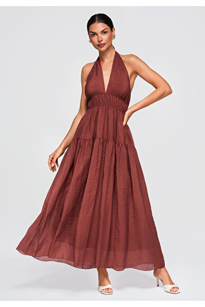 OMBRE Women's Maxi Dress, Flared Design with V-Neck OW-DLR-E0001