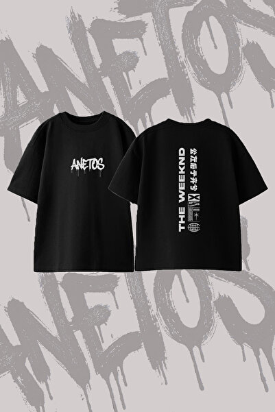 Anetos The Weeknd after Hours_3 Design Back Printed Cotton Black Oversize T-S...