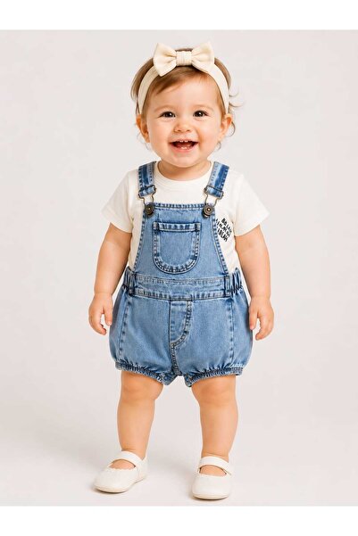 Unisex Bebek Denim Salopet Tulum 2'li Takım