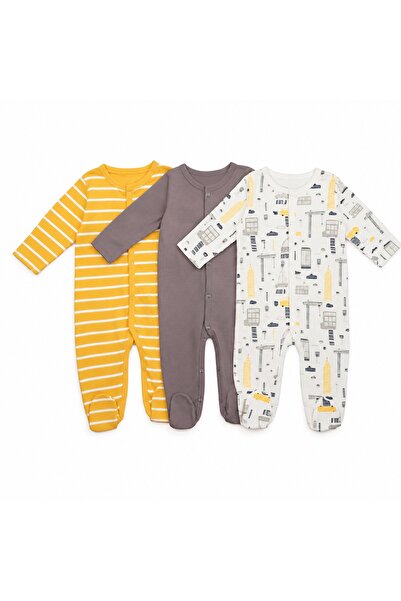 PALM PEANUTS 3-Pack Baby Cotton Footed Romper Set | Soft Long Sleeve Sleepsui...