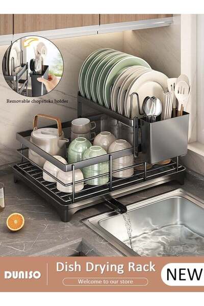 DUNISO 2-Tier Dish Drying Rack, Space Saving Dish Drying Stand for Kitchen Co...