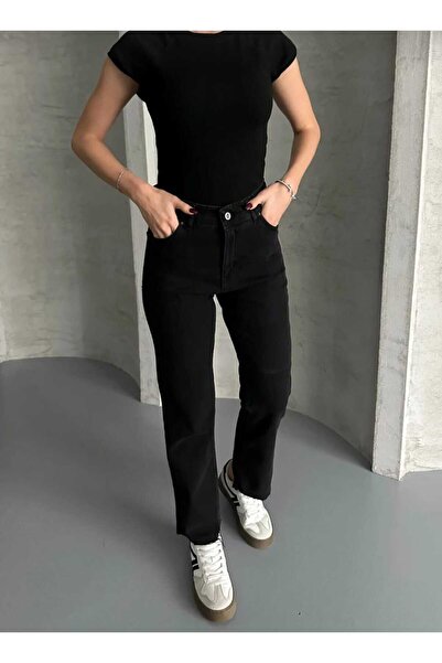 MAKRAS EXCLUSIVE Women's Black High Waist Mom Jean Pants Stretchable