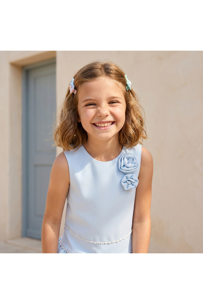 Juniors Round Neck Sleeveless Knee-Length Dress with Floral Accent