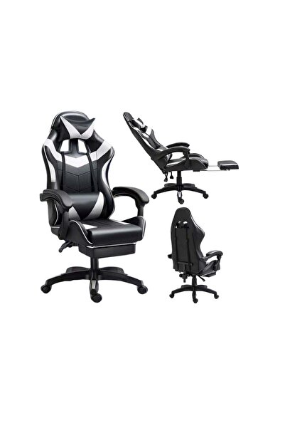 LEAN Scaun gaming pivotant cu suport pentru picioare, negru/alb, 30553