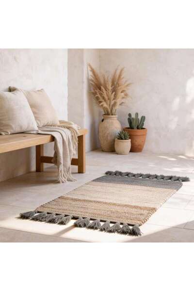 PAN HOME Verdan Handwoven Jute & Cotton Dhurrie 90x150cm - Natural
