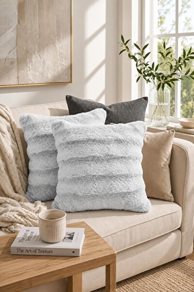 Bella Home Premium Rabbit Fur Throw Pillow Cover |   2-Pack |   Soft |   Pamu...