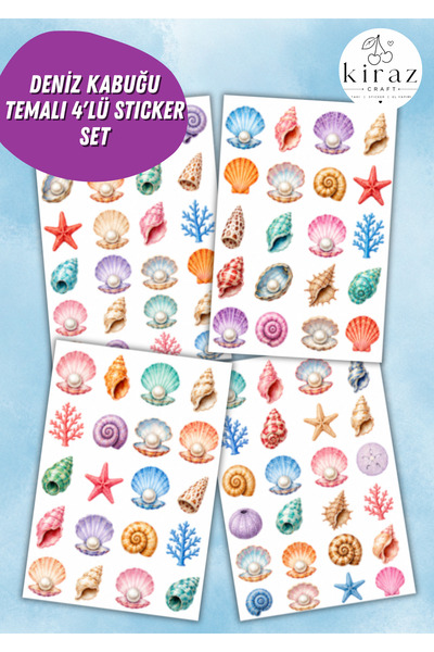 Kiraz Craft Deniz Kabuğu Temalı Sticker Seti 4'lü | 80 Estetik Deniz Sticker ...