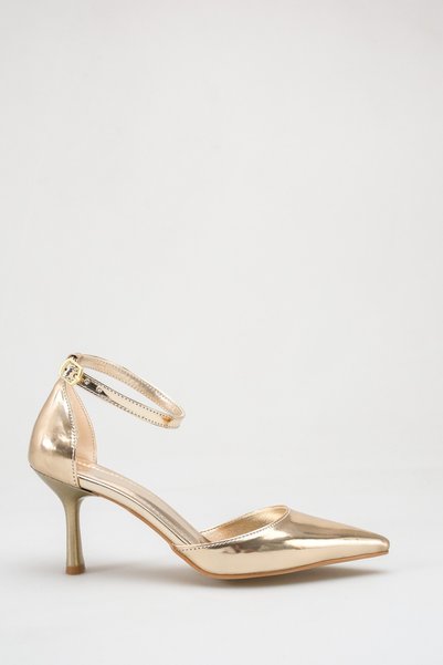 UBEYD AYAKKABI Women's Mirror Gold Pointed Toe Heeled Shoes