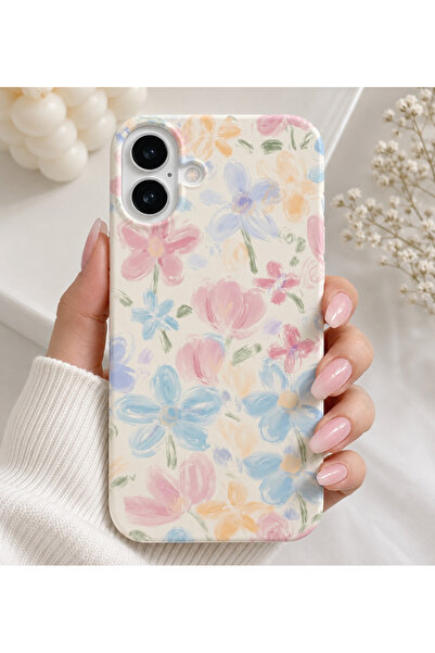 OVADA İphone 16 Uyumlu Çiçek Desenli İçi Kadife Silikon Soft Telefon Kılıfı