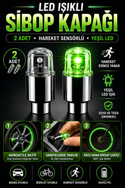 Hane Dostu 2 Adet LED Işıklı Bisiklet Araba Sibop Kapağı Hareket Sensörlü Jan...