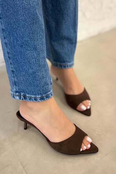 Parponi Cally Women's Open-Front Suede Heeled Slippers Brown