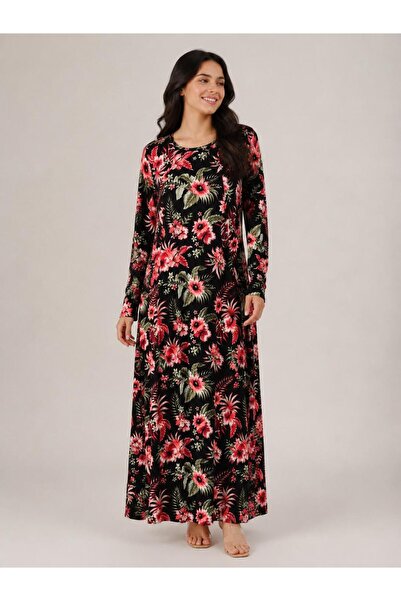 SENTEX Long Sleeve Printed Pocket Long Women's Dress