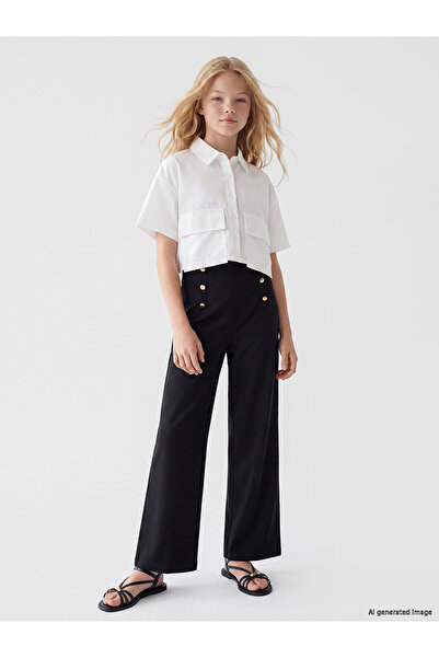 LC Waikiki Nevavm Girls' Pants with Elastic Waist and Button Detail