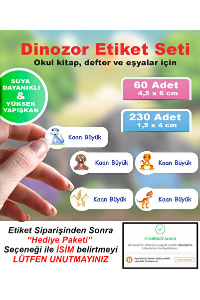 Okul Etiketi Kırtasiye Defter Kalem Matara Çanta Kalem - İsme özel okul etiketi - Sevimli Dinozorlar