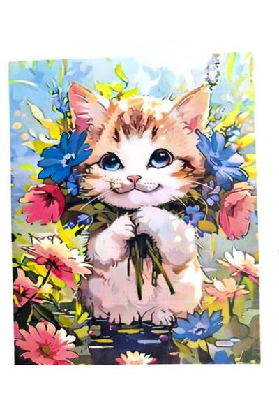 LİVA CRAFT Art & Craft Diamond Mosaic Painting, 30X40 Cute Cat Bead Gluing Kit