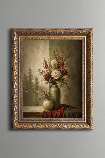 epiqart Peony Flowers in a Vase - Vintage Patterned Painting - Thick Model