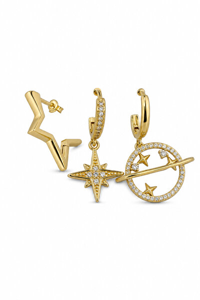Jack Ferrero Yellow Color Star and Planet Themed Zircon Stone Triple Bijoux E...