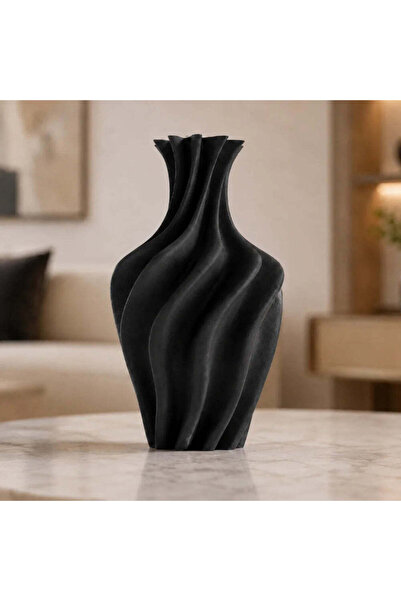 OEM Vaza negru mat, 20 cm, cu margine ondulata, ideala pentru flori artificiale