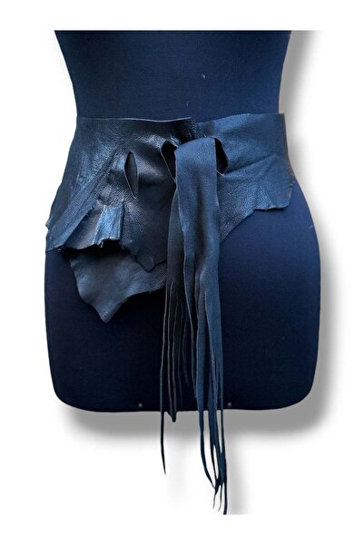 Yılday Gür Butik Stonecroft Asymmetrical Cut Tasseled Black Leather Belt