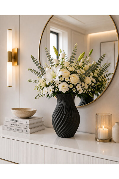 Lui Tasarım Simple and Stylish Modern Black Ceramic 20cm Large Size Vase Lesl...