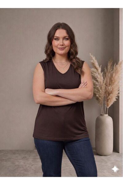 Vinola Plus Size Lycra Viscose Combed Fabric Comfortable Cut Brown Sleeveless...